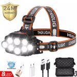 Lanternă de cap cu 8 LED-uri, reîncărcabilă USB, rezistentă la umezeală IPX4, 8 moduri de iluminare