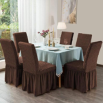 Set 6 huse de scaun, cu volane, Maro