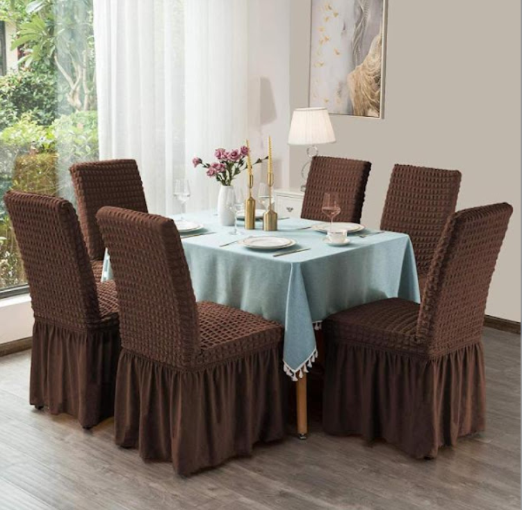 Set 6 huse de scaun, cu volane, Maro