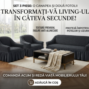 Set Huse Elastice, Canapea 3 Locuri + 2 Fotolii, Creponate