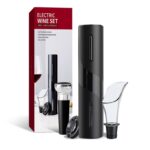 Tirbuson Electric pentru Vin, Set Complet Negru cu Aerator, Dop Vid și Tăietor Folie