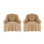 Set 2 huse pentru fotolii, elastice si creponate, Bej