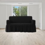 Husa pentru canapea 3 locuri - Creponata cu Volane - Negru