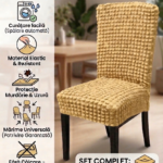 Set 6x Huse Elastice Universale pentru Scaune – Material Rezistent, Lavabil, Bej