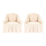 Set 2 huse pentru fotolii, elastice si creponate, Crem