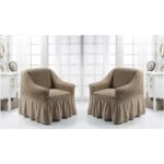 Huse Elastice pentru Fotolii – Set 2 Huse Creponate Cafea cu Lapte