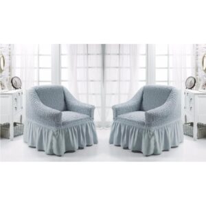 Set 2 huse pentru fotolii, elastice si creponate, Gri deschis