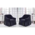 Set 2 huse pentru fotolii, elastice si creponate, Negru