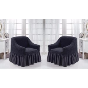 Set 2 huse pentru fotolii, elastice si creponate, Negru