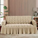 Husa elastică pentru canapea 3 locuri, model Jacquard, Bej