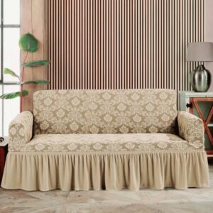 Husa elastică pentru canapea 3 locuri, model Jacquard, Bej