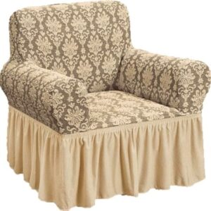 Set 2 huse elastice pentru fotolii, model Jacquard, Bej