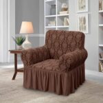 Set 2 huse elastice pentru fotolii, model Jacquard, Maro