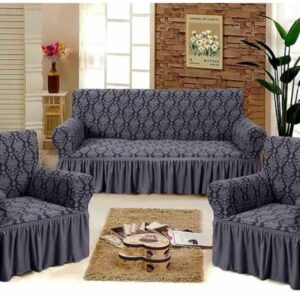 Set huse elastice canapea si fotolii, model Jacquard, Gri inchis