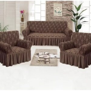 Set huse elastice canapea si fotolii, model Jacquard, Maro