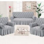 Set huse elastice canapea si fotolii, model Jacquard, Gri deschis