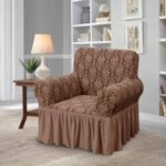 Set 2 huse elastice pentru fotolii, model Jacquard, Cafea cu lapte