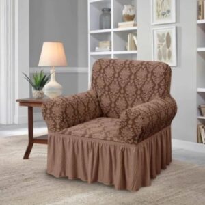 Set 2 huse elastice pentru fotolii, model Jacquard, Cafea cu lapte