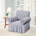 Set 2 huse elastice pentru fotolii, model Jacquard, Gri deschis