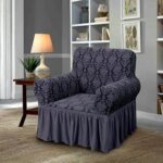 Set 2 huse elastice pentru fotolii, model Jacquard, Gri inchis