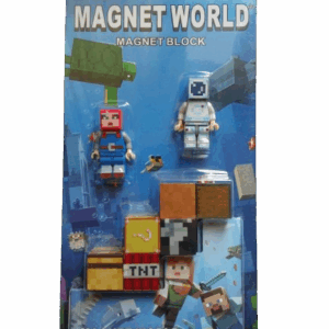 Blocuri de Construcții Magnetice Joc World Mine Craft – cu 2 Figurine și 6 Cuburi Magnetice