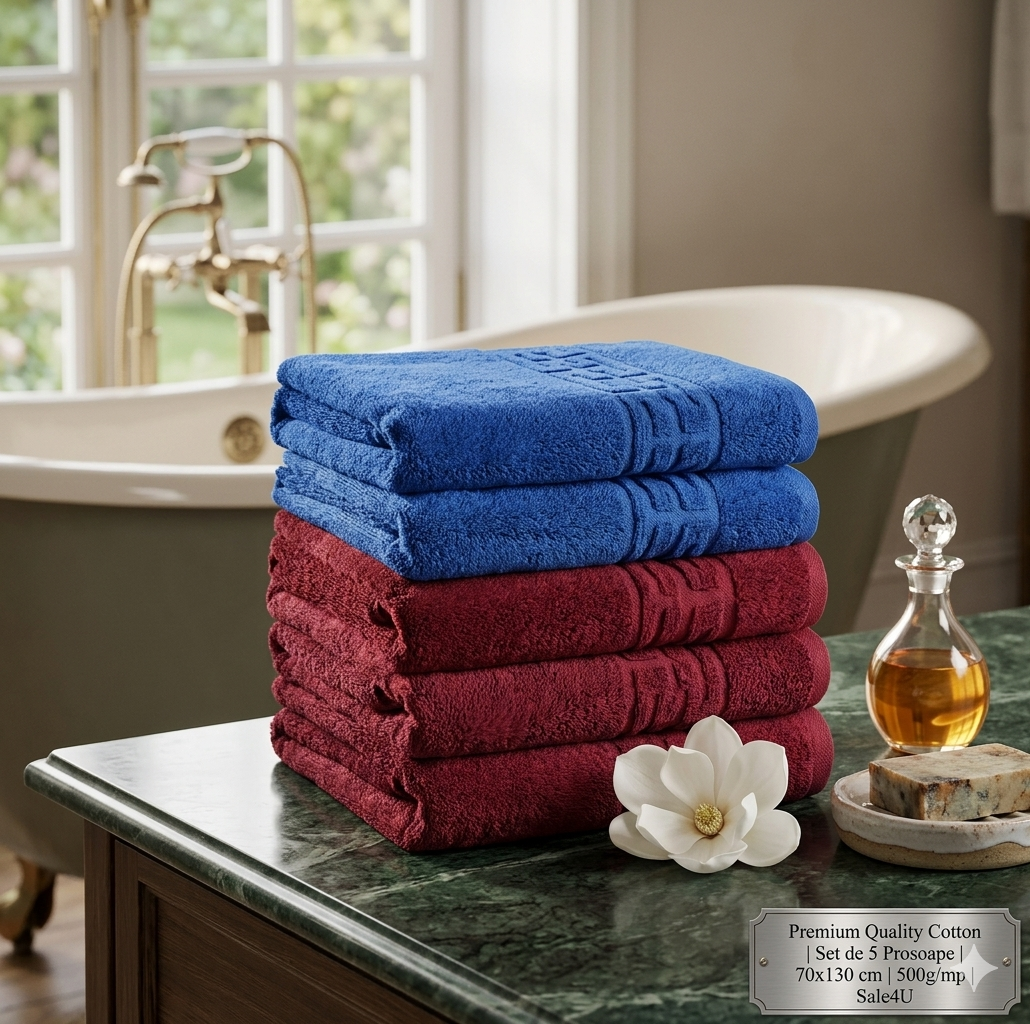 Set 5 Prosoape Baie 70×130 cm, Bumbac 100%, Densitate 500g/mp, Colorate