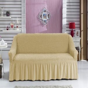 Husă canapea 2 locuri elastică, universală 140–180 cm, cu baghete de fixare, Bej