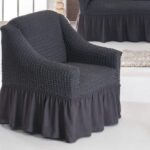 Husă Elastică și Creponată pentru Fotoliu, 1 bucată, Gri inchis