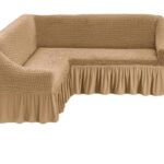 Husă Elastică și Creponată pentru Colțar cu Volănaș, Bej