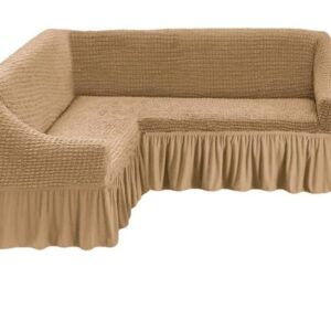 Husă Elastică și Creponată pentru Colțar cu Volănaș, Bej