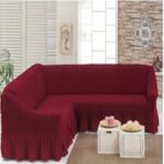 Husă Elastică și Creponată pentru Colțar cu Volănaș, Bordo