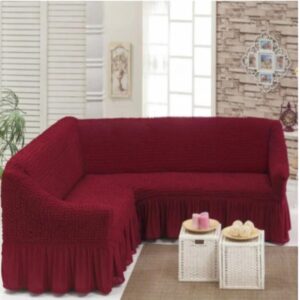 Husă Elastică și Creponată pentru Colțar cu Volănaș, Bordo