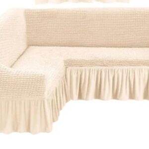 Husă Elastică și Creponată pentru Colțar cu Volănaș, Crem