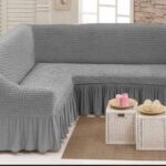 Husă Elastică și Creponată pentru Colțar cu Volănaș, Gri deschis