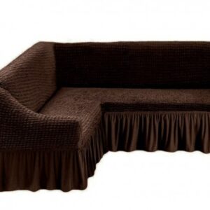 Husă Elastică și Creponată pentru Colțar cu Volănaș, Maro