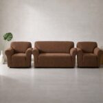 Huse Elastice Lycra pentru Canapea 3 Locuri și 2 Fotolii, Cafea cu lapte