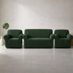 Huse Elastice Lycra pentru Canapea 3 Locuri și 2 Fotolii, Verde
