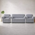 Huse Elastice Lycra pentru Canapea 3 Locuri și 2 Fotolii, Gri deschis