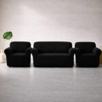 Huse Elastice Lycra pentru Canapea 3 Locuri și 2 Fotolii, Negru