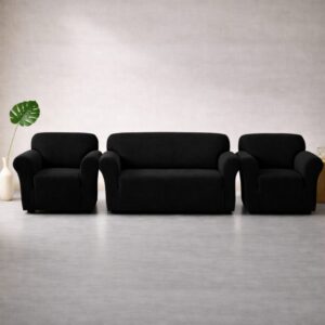 Huse Elastice Lycra pentru Canapea 3 Locuri și 2 Fotolii, Negru