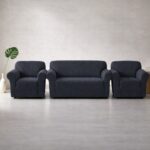 Huse Elastice Lycra pentru Canapea 3 Locuri și 2 Fotolii, Gri inchis
