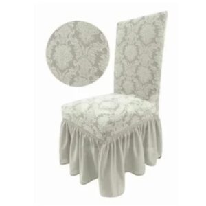 Set 6 Huse Elastice pentru Scaune cu volanas Jacquard, Alb