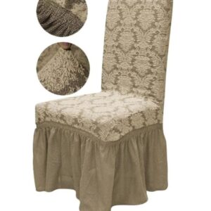 Set 6 Huse Elastice pentru Scaune cu volanas Jacquard, Bej