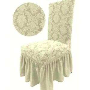 Set 6 Huse Elastice pentru Scaune cu volanas Jacquard, Crem