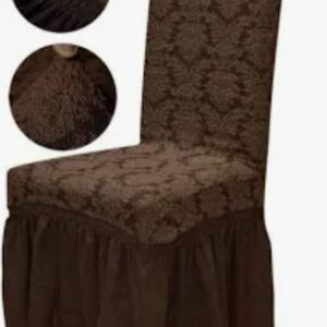 Set 6 Huse Elastice pentru Scaune cu volanas Jacquard, Maro