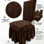 Set 6 Huse Elastice pentru Scaune cu volanas Jacquard, Maro
