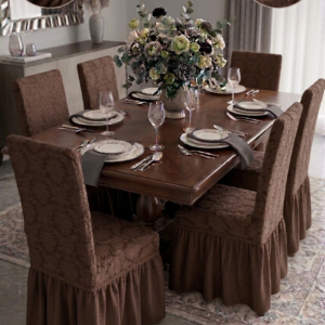 Set 6 Huse Elastice pentru Scaune cu volanas Jacquard, Maro