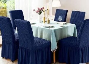 Set 6 huse de scaun, cu volane, Albastru