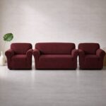 Huse Elastice Lycra pentru Canapea 3 Locuri și 2 Fotolii, Bordo