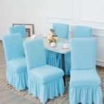 Set 6 huse de scaun, cu volane, Bleu